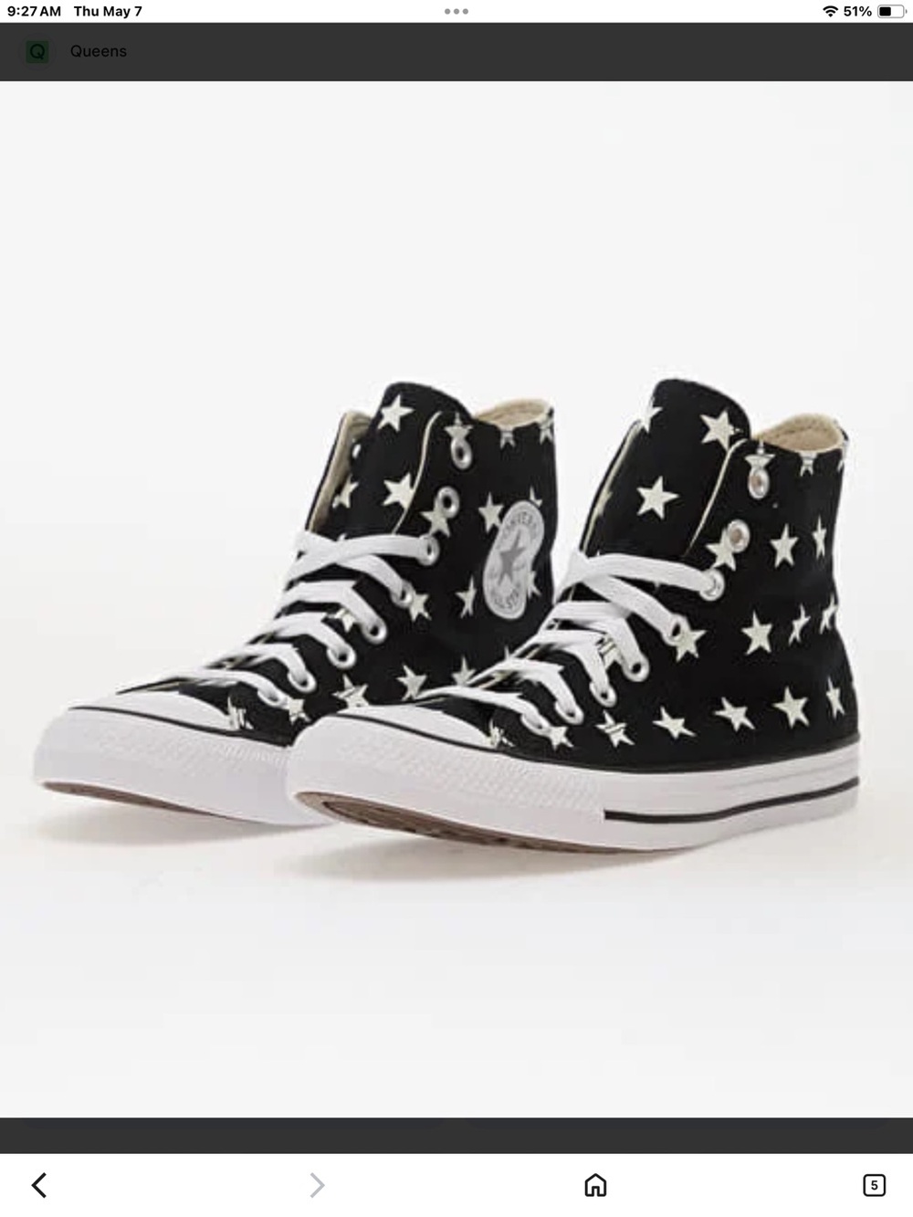Converse Black High Top Sneakers with White Stars NWT